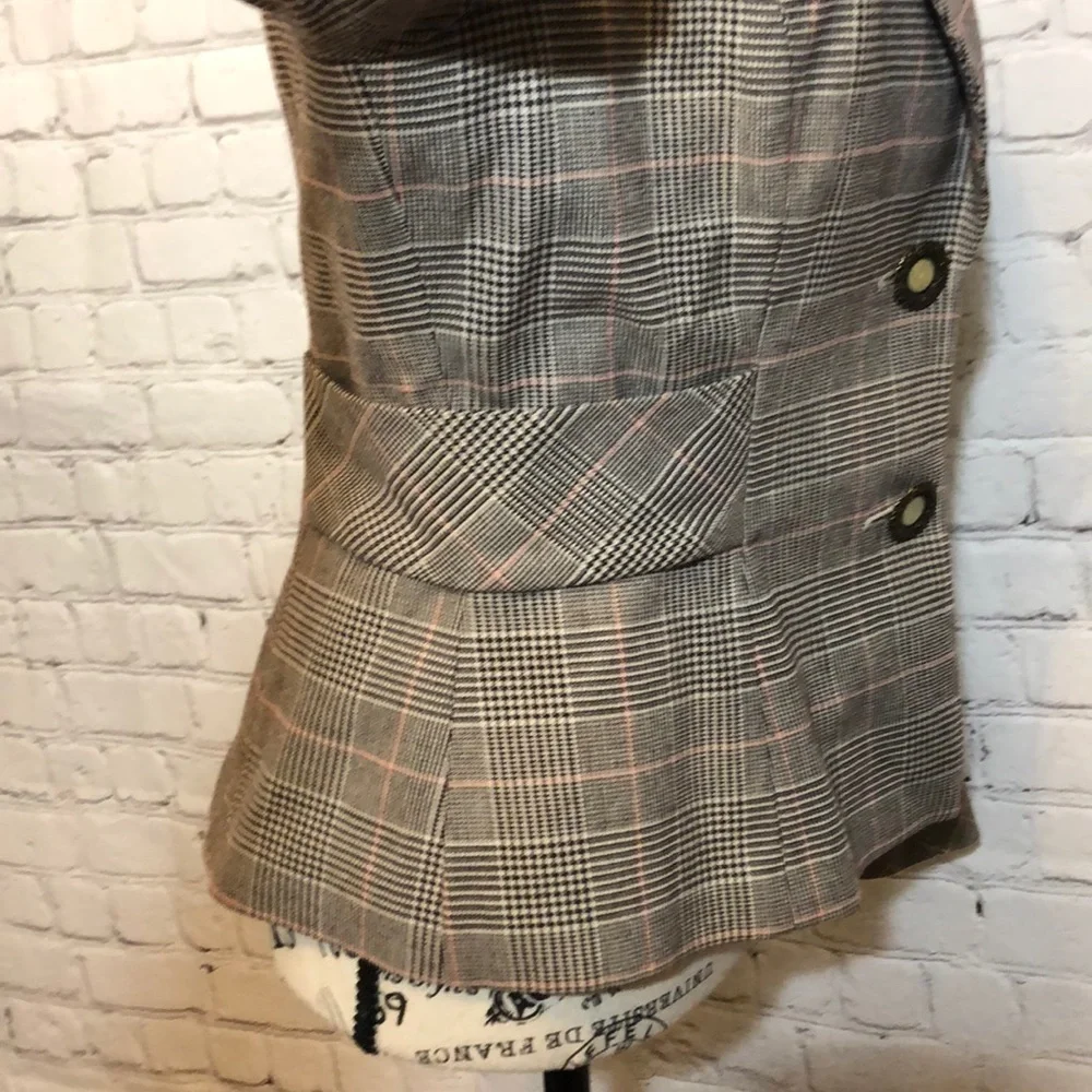 Phoebe Couture Blazer Buttons Plaid Peplum Feminine Size 8